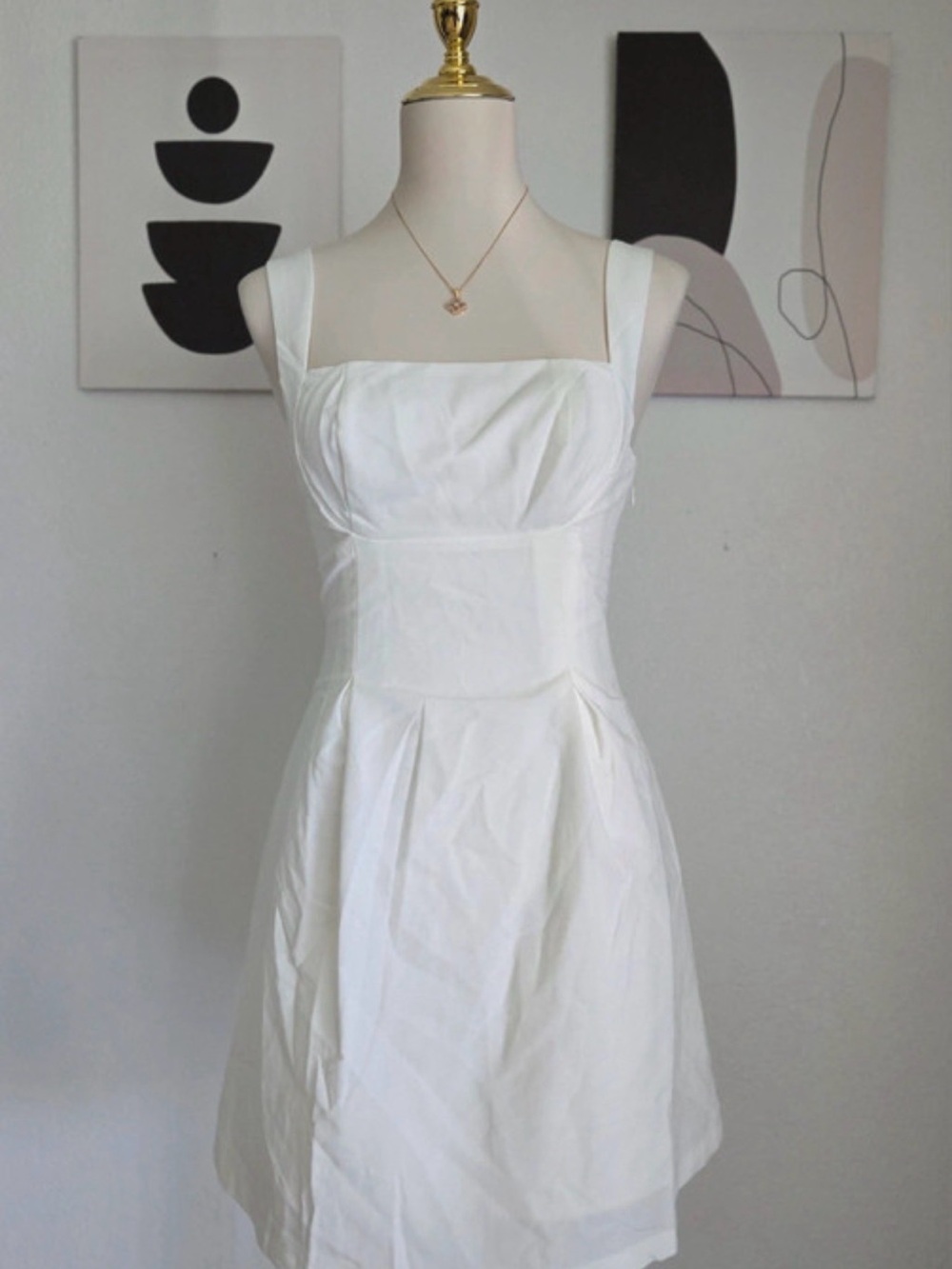Women's White Square-Neck Fit & Flare Dress